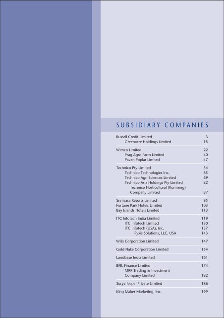 SUBSIDIARY COMPANIES - ITC Ltd