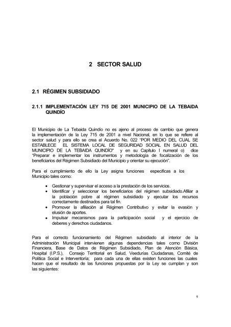 Informe de Gestión Municipio de Tebaida - Centro de ...