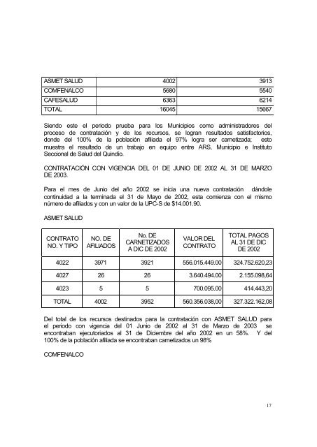 Informe de Gestión Municipio de Tebaida - Centro de ...