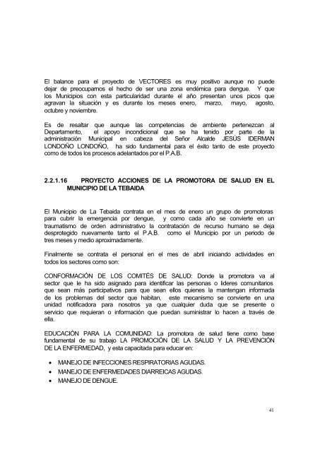 Informe de Gestión Municipio de Tebaida - Centro de ...