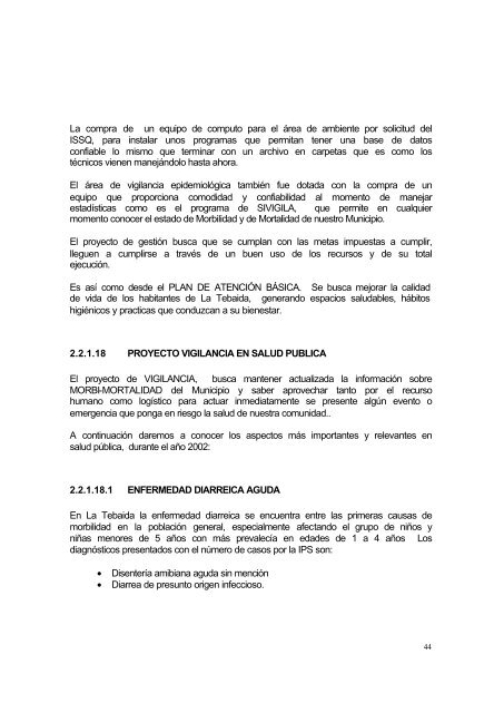 Informe de Gestión Municipio de Tebaida - Centro de ...