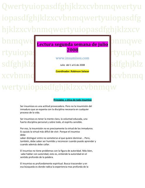 Lectura segunda semana de julio 2008 - Insumisos