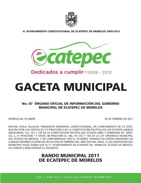 Bando Municipal 2011 - H. Ayuntamiento de Ecatepec de Morelos