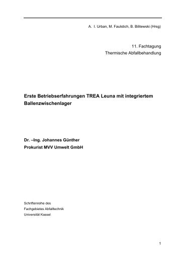 Erste Betriebserfahrungen TREA Leuna mit integriertem ...
