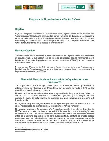 Programa de Financiamiento al Sector Cañero ... - Financiera Rural