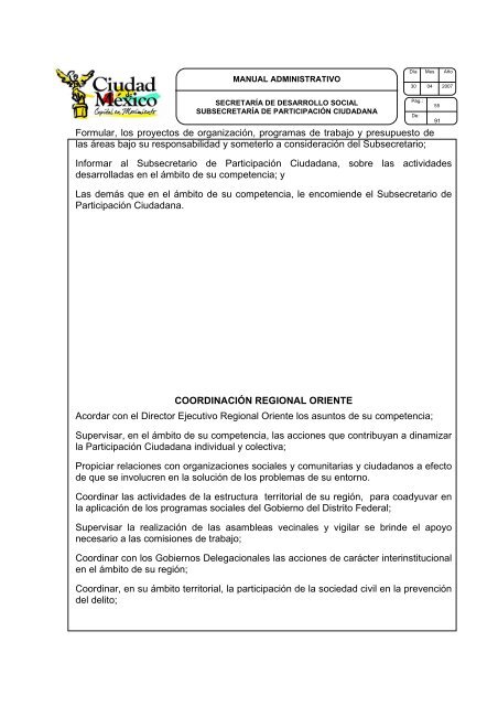 MANUAL DE ORGANIZACIÓN - Secretaría de Desarrollo Social del ...