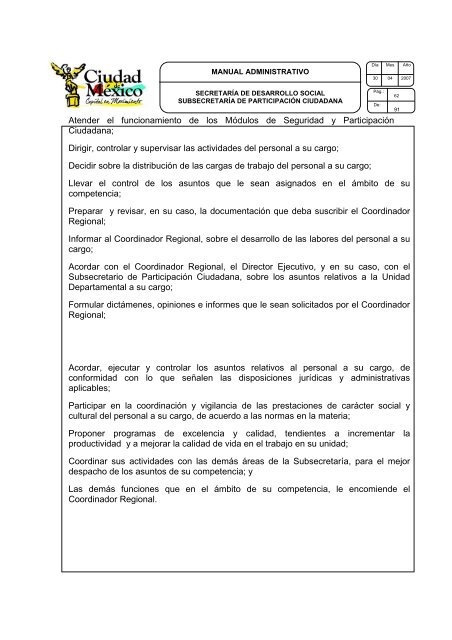 MANUAL DE ORGANIZACIÓN - Secretaría de Desarrollo Social del ...