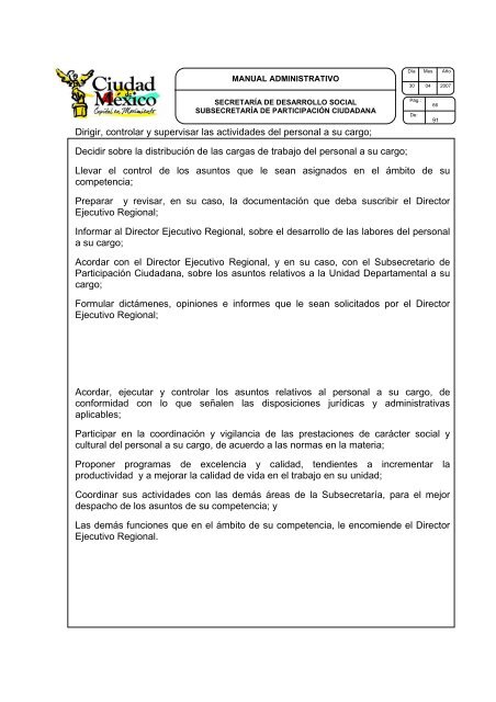 MANUAL DE ORGANIZACIÓN - Secretaría de Desarrollo Social del ...