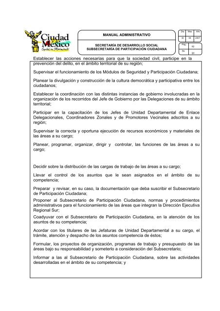 MANUAL DE ORGANIZACIÓN - Secretaría de Desarrollo Social del ...