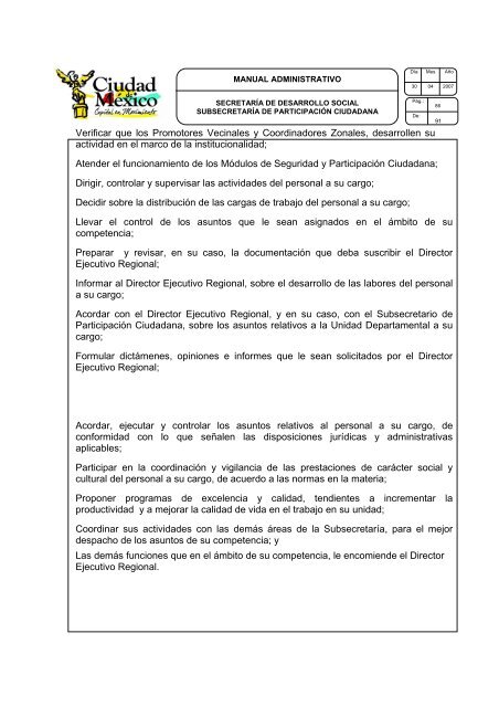 MANUAL DE ORGANIZACIÓN - Secretaría de Desarrollo Social del ...