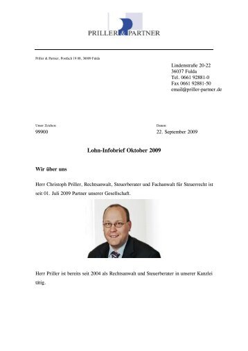 Lohn-Infobrief Oktober 2009 - Priller & Partner