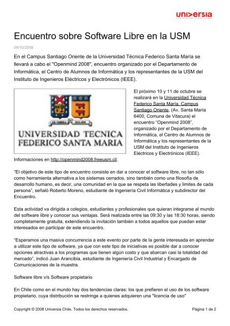 Encuentro sobre Software Libre en la USM - Noticias - Universia