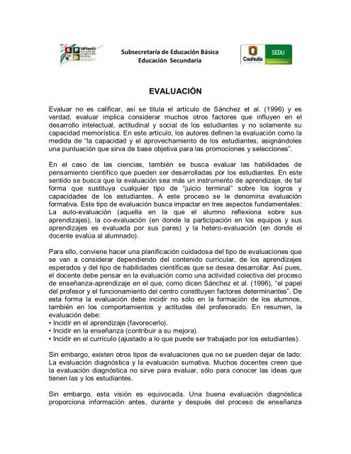 EVALUACIÓN - Secretaría de Educación Coahuila