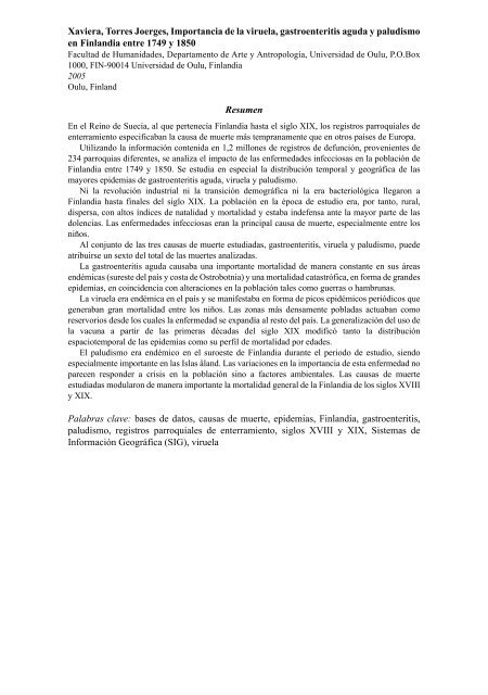 Importancia de la viruela, gastroenteritis aguda y paludismo ... - Oulu