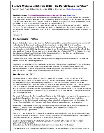 Die EVU-Webstudie Schweiz 2012 - Process Management ...
