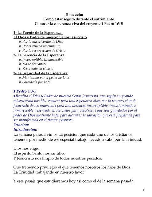 1 Pedro 1:3-5 3 Bendito el Dios y Padre de nuestro Señor Jesucristo ...