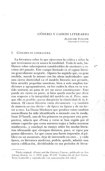 Fowler, Alastair “Género y canon literario”