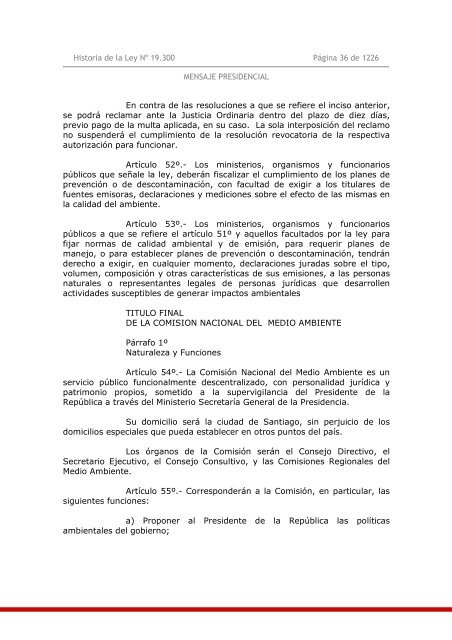 Historia de la Ley Nº 19.300 Bases del Medio Ambiente. - Ley Chile