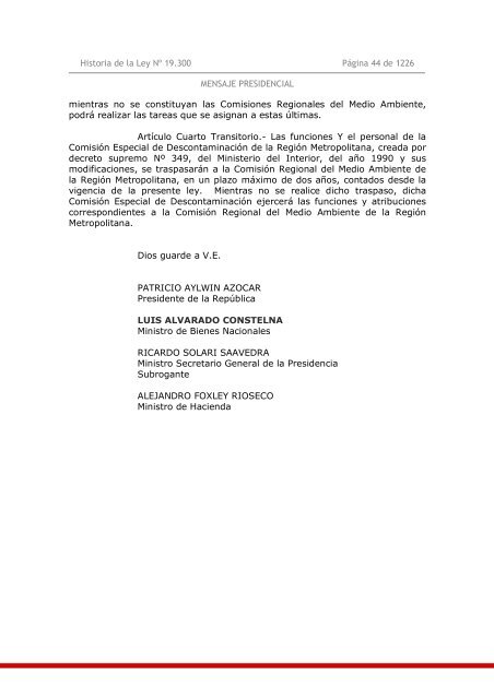 Historia de la Ley Nº 19.300 Bases del Medio Ambiente. - Ley Chile