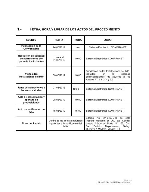 modelo de convocatoria a la licitacion publica nacional - Instituto ...