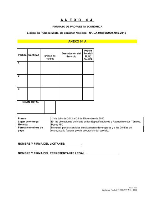 modelo de convocatoria a la licitacion publica nacional - Instituto ...