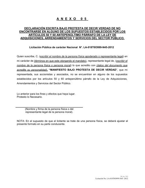 modelo de convocatoria a la licitacion publica nacional - Instituto ...