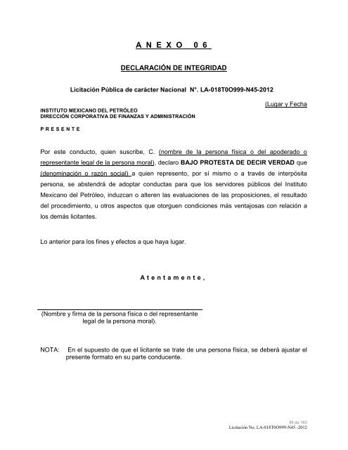 modelo de convocatoria a la licitacion publica nacional - Instituto ...