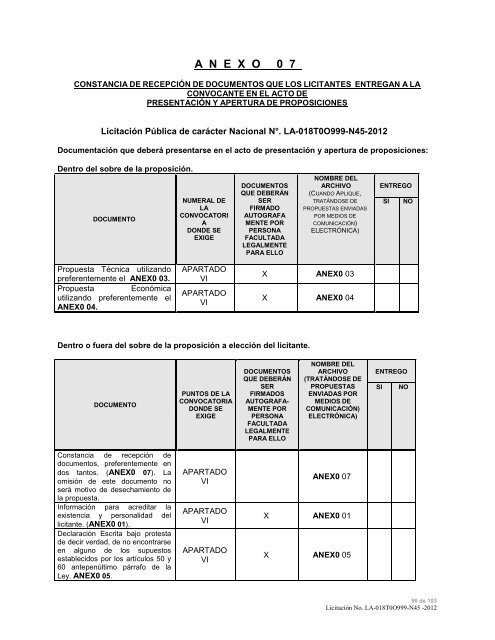 modelo de convocatoria a la licitacion publica nacional - Instituto ...