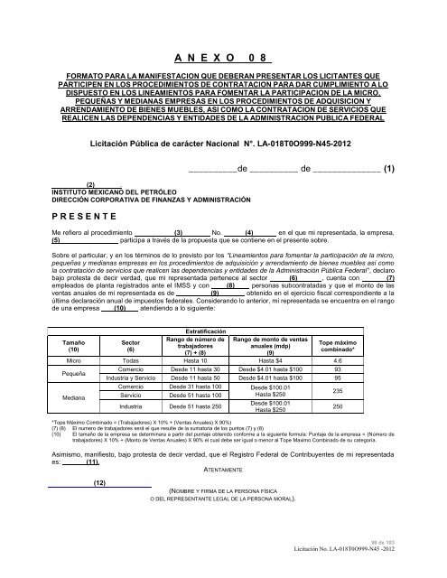 modelo de convocatoria a la licitacion publica nacional - Instituto ...