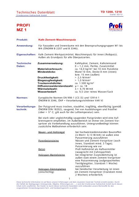 Technisches Datenblatt, PDF, 25,88 kB - Ernstbrunner Kalktechnik ...