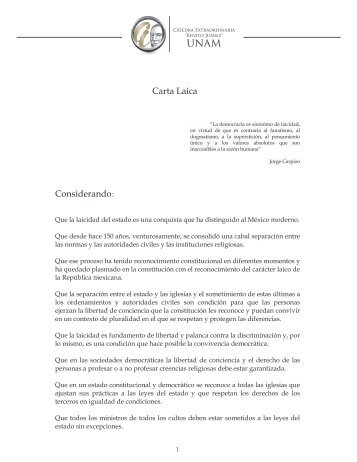 Carta Laica - Cátedra Extraordinaria Benito Juárez - Universidad ...