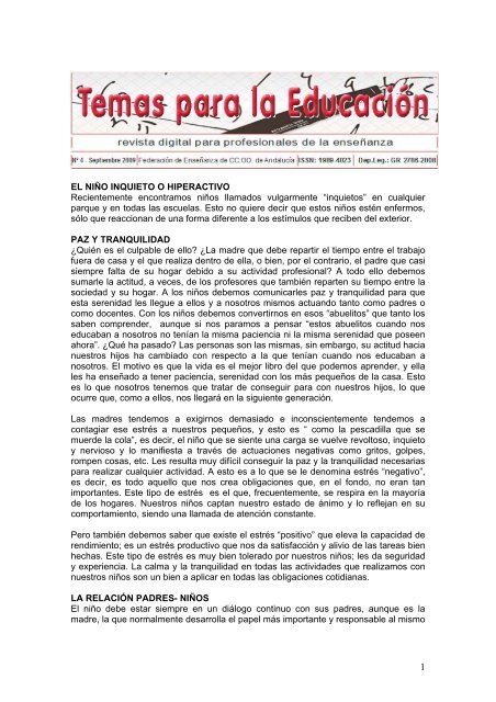 EL NIÑO INQUIETO O HIPERACTIVO Recientemente ... - CCOO