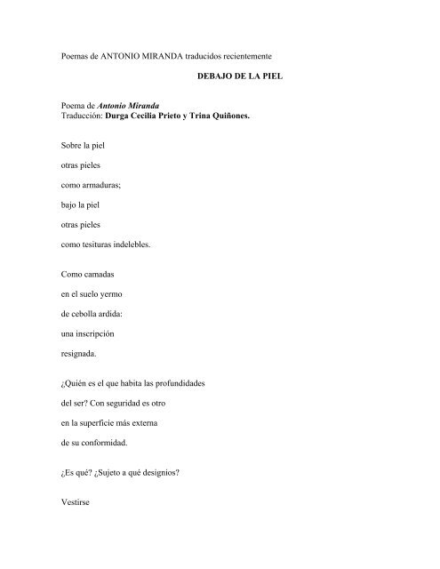 Poemas de ANTONIO MIRANDA traducidos recientemente - Alforja