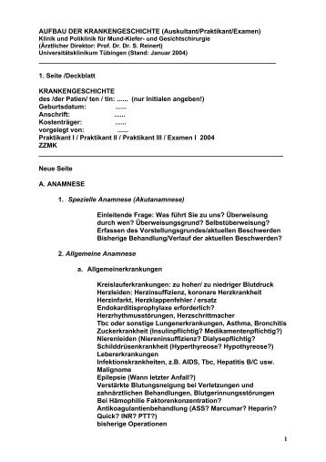 1 AUFBAU DER KRANKENGESCHICHTE (Auskultant ... - progenie.de