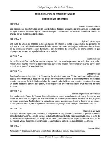 Código Civil para el Estado de Tabasco. - Secretaría de Educación ...