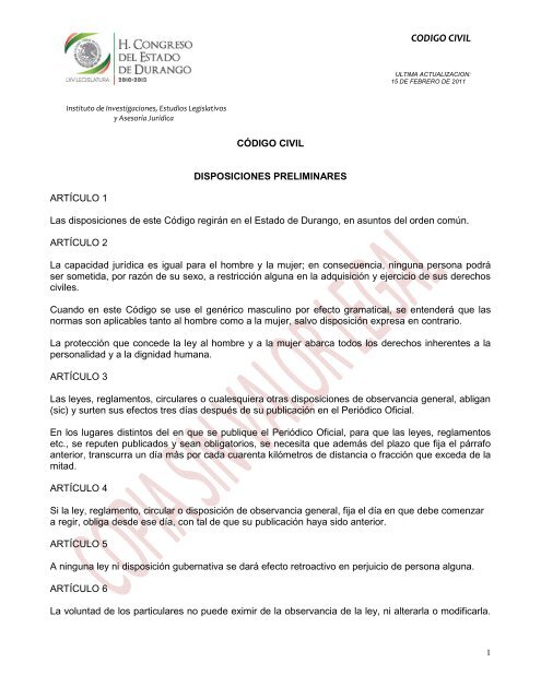 CODIGO CIVIL - Poder Judicial del Estado de Durango