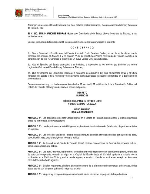 Código Civil para el Estado Libre y Soberano de Tlaxcala