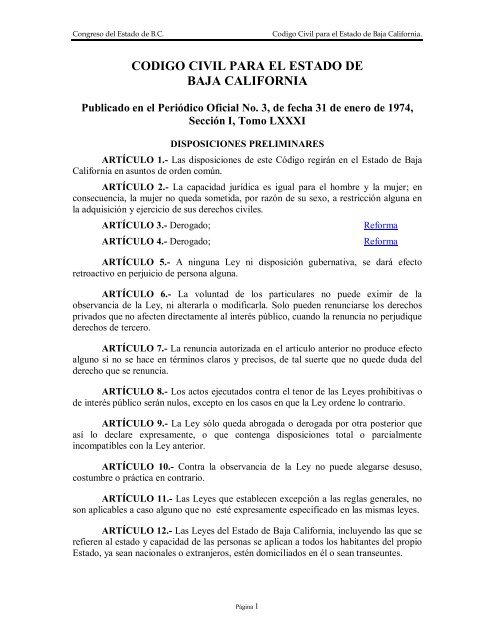 Codigo Civil para el Estado de Baja California