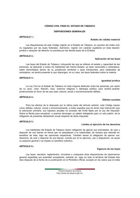 codigo civil del estado de Tabasco