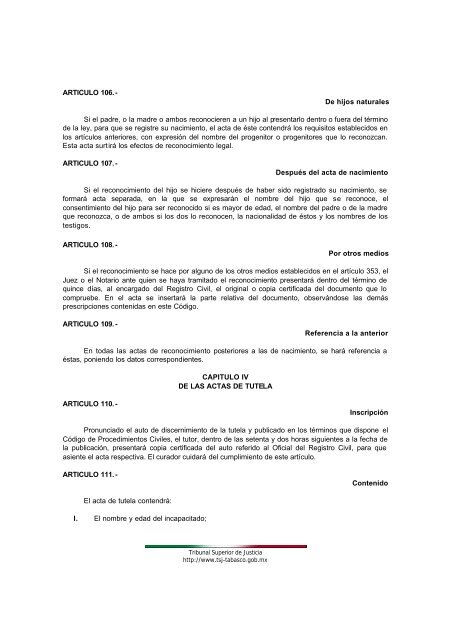 codigo civil del estado de Tabasco