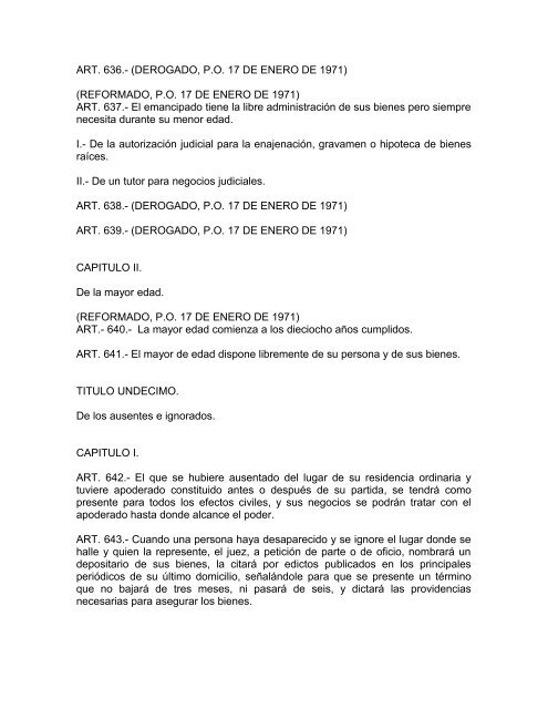 CODIGO CIVIL ULTIMA REFORMA PUBLICADA EN EL PERIODICO ...