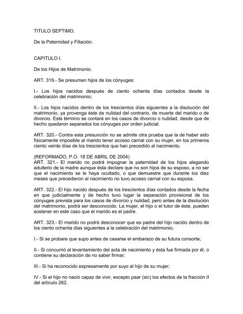 CODIGO CIVIL ULTIMA REFORMA PUBLICADA EN EL PERIODICO ...