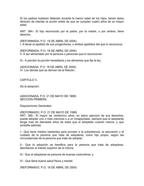 CODIGO CIVIL ULTIMA REFORMA PUBLICADA EN EL PERIODICO ...