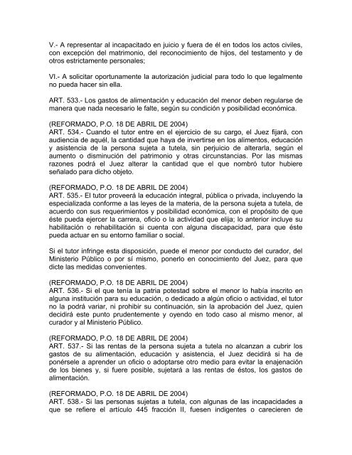 CODIGO CIVIL ULTIMA REFORMA PUBLICADA EN EL PERIODICO ...