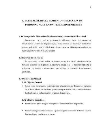 1. MANUAL DE RECLUTAMIENTO Y SELECCION DE PERSONAL ...