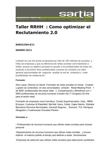 Taller RRHH : Como optimizar el Reclutamiento 2.0 - Sartia
