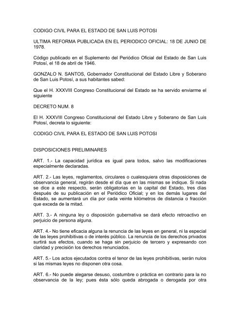 Codigo Civil Para El Estado De San Luis Potosi