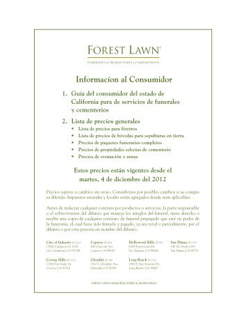 Informacíon al Consumidor - Forest Lawn Memorial-Parks ...