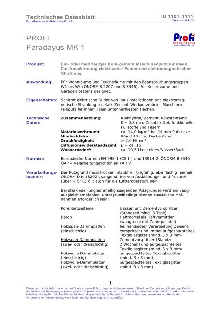 Technisches Datenblatt - Ernstbrunner Kalktechnik GmbH