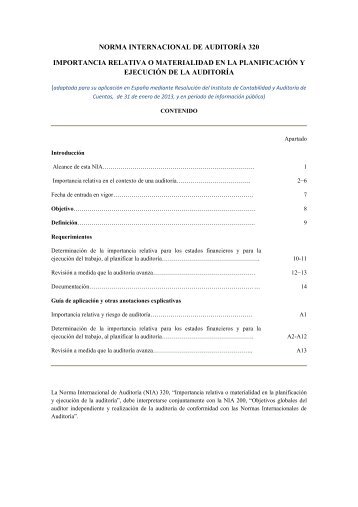 NIA 320. Importancia relativa o materialidad en la planificación y ...